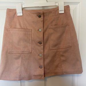 Pink velvet button down mini skirt